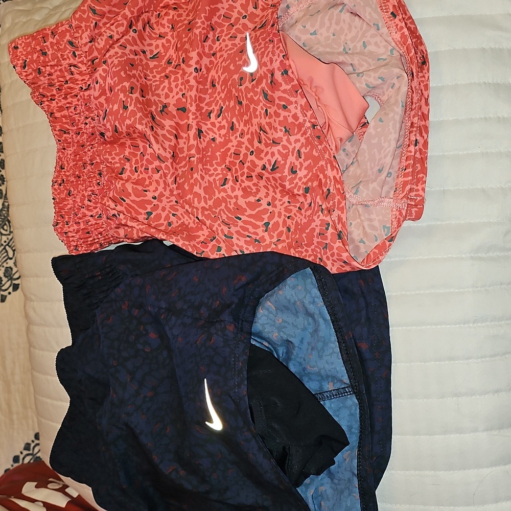 Nike Blue & Pink Patterned Women’s Athletic Shorts with Reflective Swoosh Set